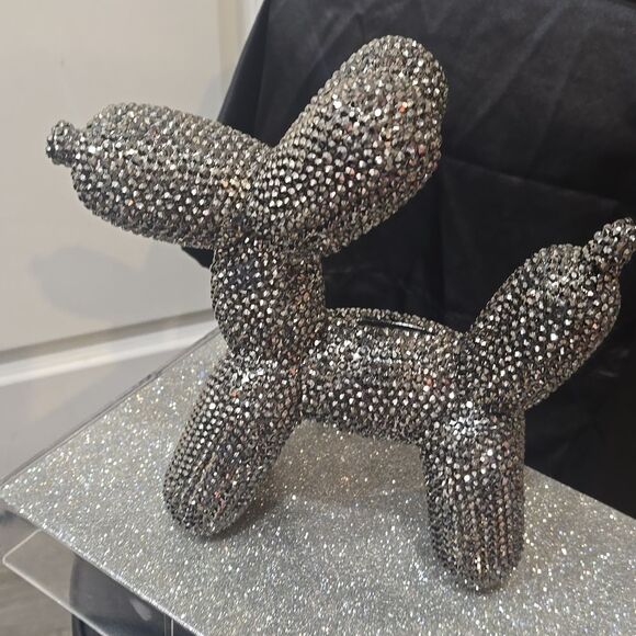 Interior Illusions Graphite Rhinestone Ceramic Dog Balloon Piggy Sculpture - Picture 3 of 7